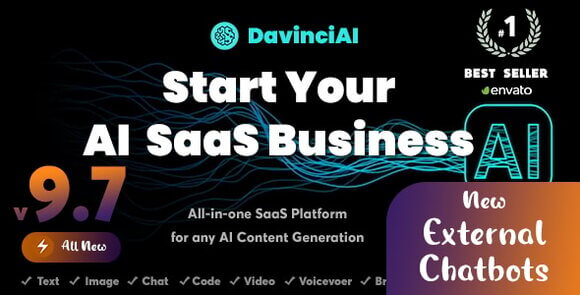 Davinci AI 9.7 - OpenAI Content, Text, Image, Voice, Chat, Code, Transcript, and Video Generator as SaaS