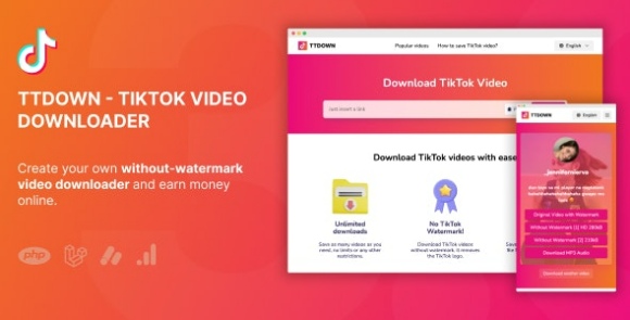 TikTok Video Downloader Without Watermark & Music Extractor v3.0.6 Script