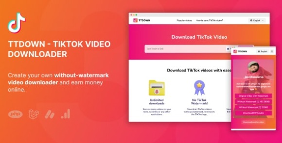 TikTok Video Downloader Without Watermark & Music Extractor Script v3.0.5